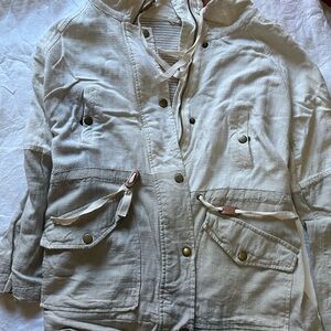 Cream Jersey Lined Linen Blend Jacket